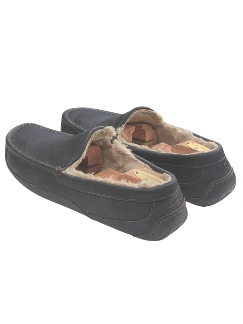 UGG 𖤐 Ascot Fur Lined Leather Moc Slipper Loafer 𖤐 Black Brown 𖤐 12 45 𖤐 Men’s